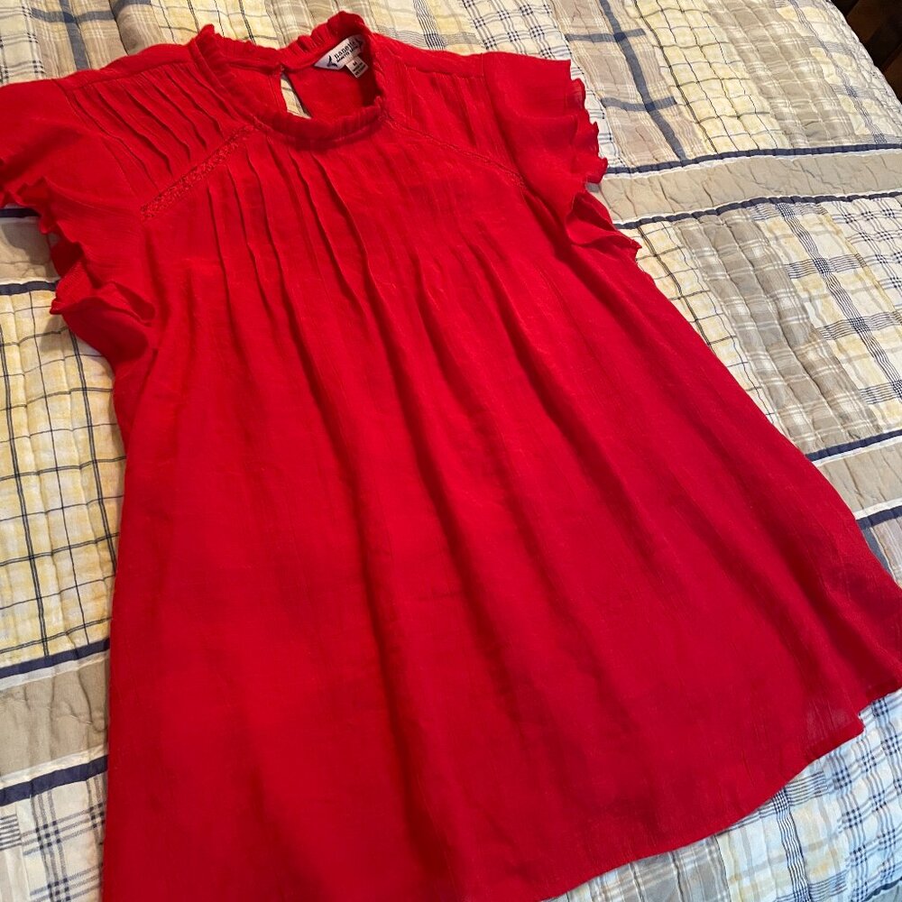 Red Flutter-Sleeve Blouse